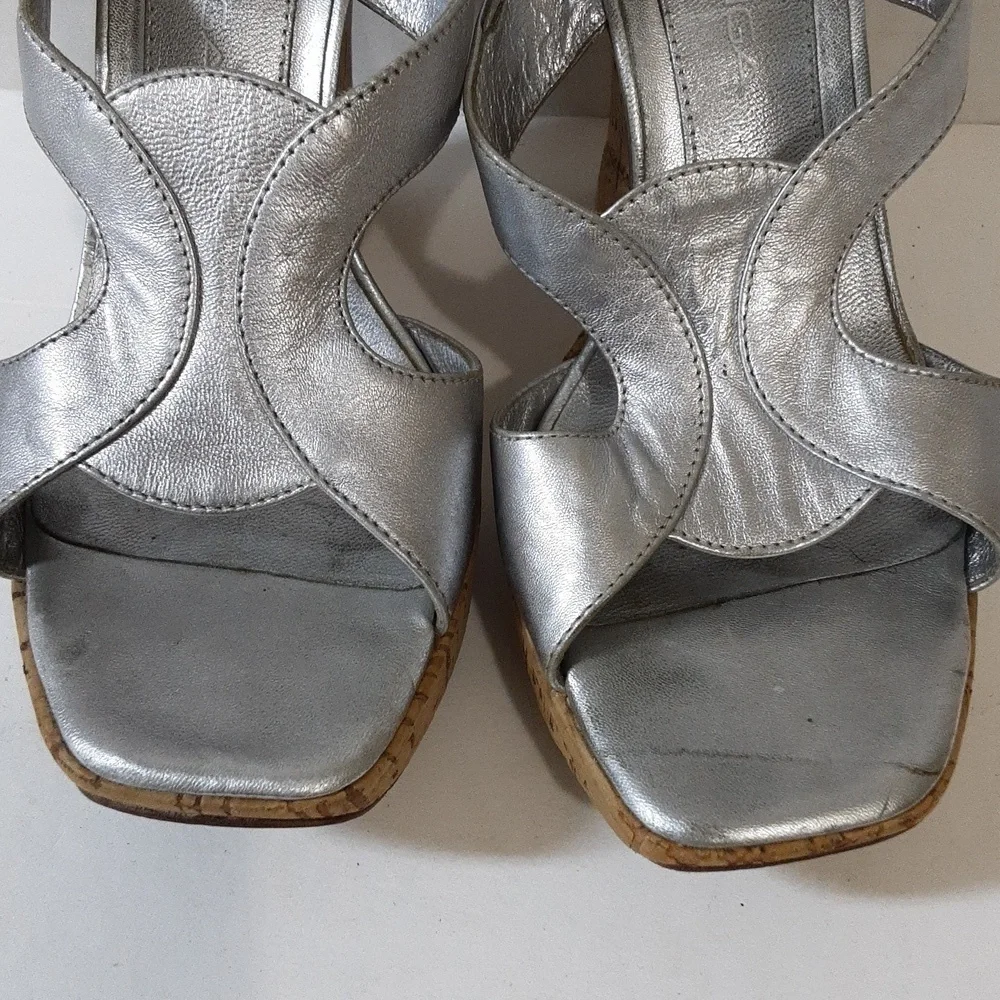 Y2k Viga Spia platform sandals leather upper size 6.5M women silver metallic